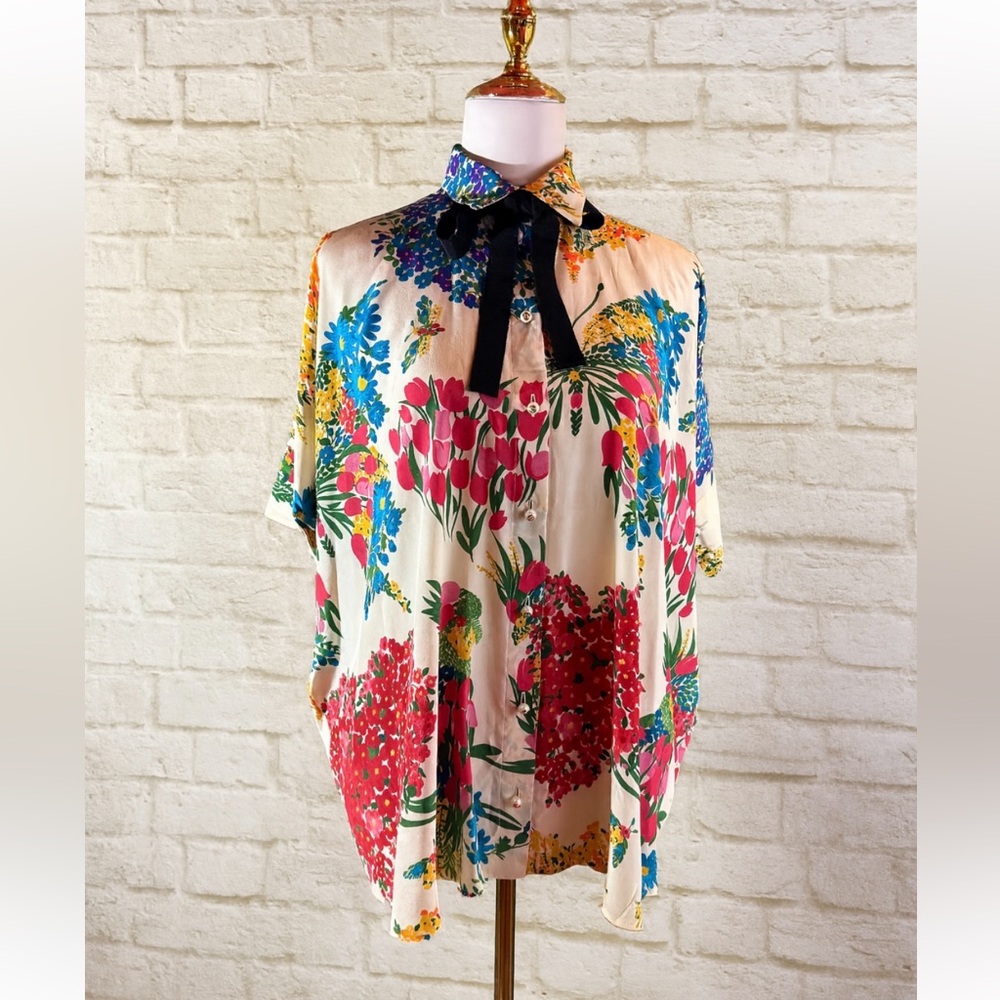 Gucci Floral Blouse with Black Bow